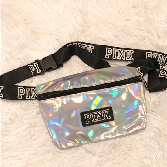PINK Victoria's Secret Handbags - Victoria Secret Pink Holographic silver Fanny pack